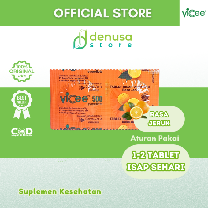 Vicee 500 Sweetlets - Tablet Hisap Vitamin C - Rasa Jeruk - 10 Strip - 20 Tablet