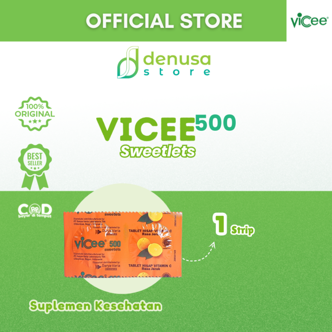 Vicee 500 Sweetlets - Tablet Hisap Vitamin C - Rasa Jeruk - 10 Strip - 20 Tablet