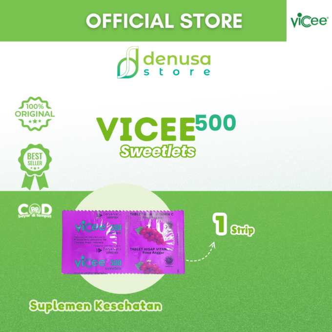 Vicee 500 Sweetlets - Tablet Hisap Vitamin C - Rasa Anggur - 10 Strip - 20 Tablet