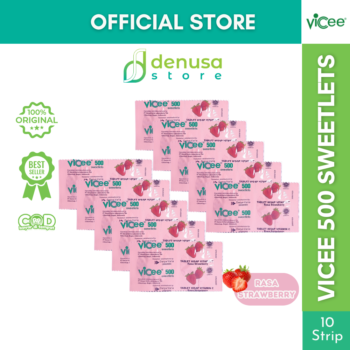 Vicee 500 Sweetlets Tablet Hisap Vitamin C Rasa Strawberry 10 Strip 20 Tablet