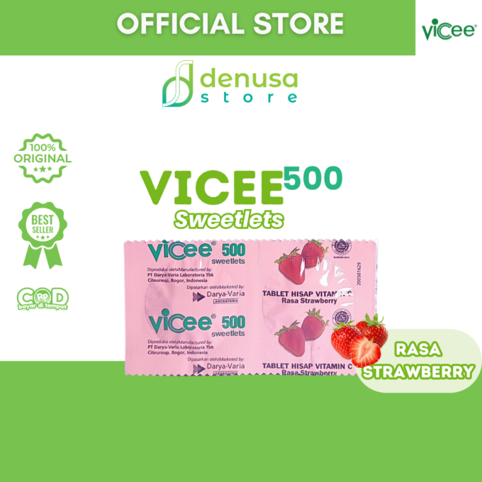 Vicee 500 Sweetlets - Tablet Hisap Vitamin C - Rasa Strawberry - 10 Strip - 20 Tablet