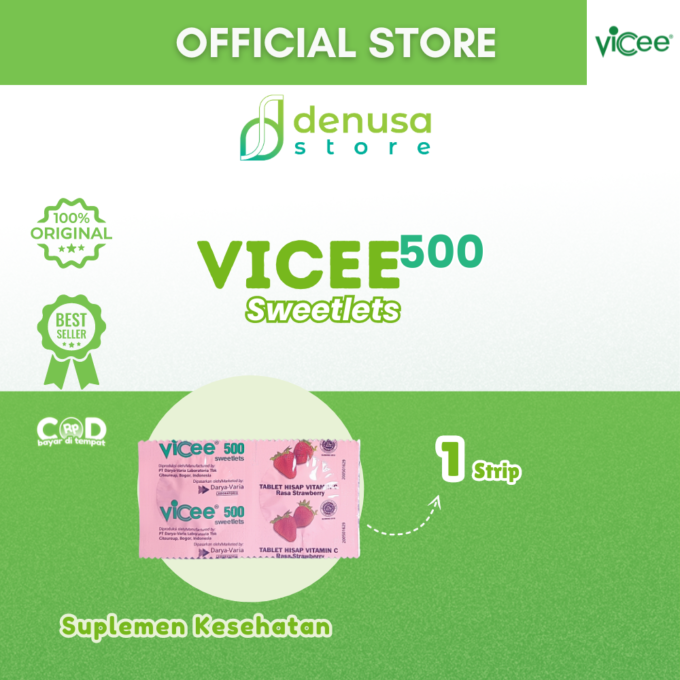 Vicee 500 Sweetlets - Tablet Hisap Vitamin C - Rasa Strawberry - 10 Strip - 20 Tablet