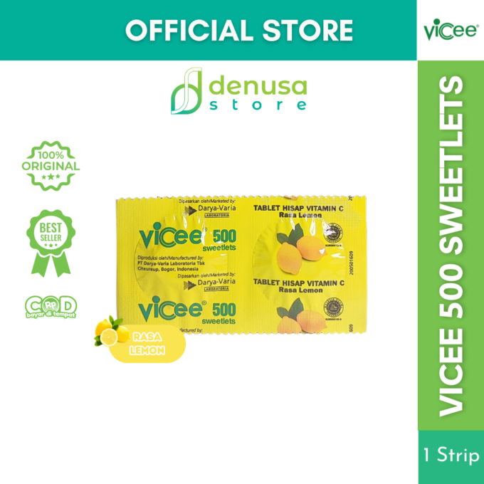 Vicee 500 Sweetlets - Tablet Hisap Vitamin C - Rasa Lemon - 1 Strip - 2 Tablet