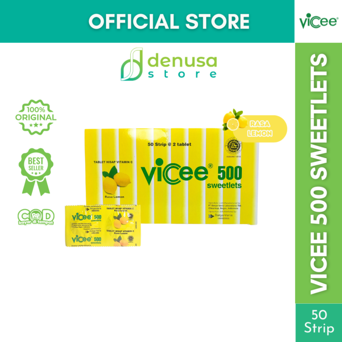 Vicee 500 Sweetlets - Tablet Hisap Vitamin C - Rasa Lemon - 1 Kotak - 100 Tablet