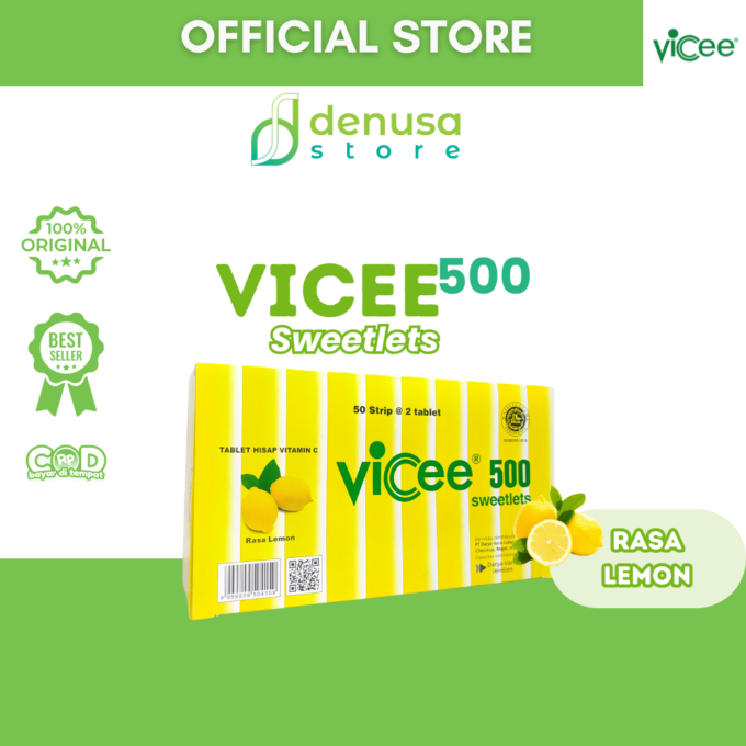 Vicee 500 Sweetlets - Tablet Hisap Vitamin C - Rasa Lemon - 1 Kotak - 100 Tablet