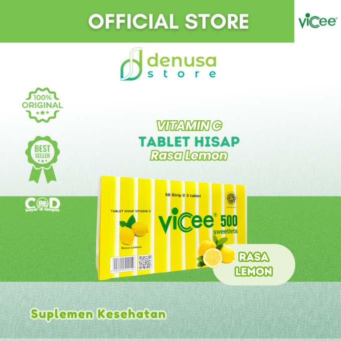 Vicee 500 Sweetlets - Tablet Hisap Vitamin C - Rasa Lemon - 1 Kotak - 100 Tablet