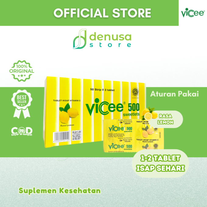 Vicee 500 Sweetlets - Tablet Hisap Vitamin C - Rasa Lemon - 1 Kotak - 100 Tablet