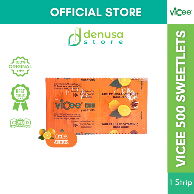 Vicee 500 Sweetlets - Tablet Hisap Vitamin C - Rasa Jeruk - 1 Strip - 2 Tablet