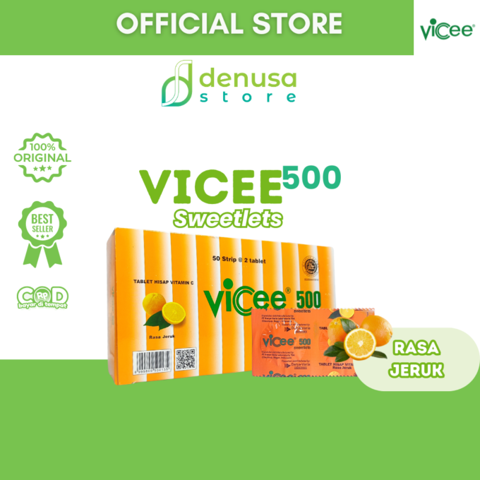 Vicee 500 Sweetlets - Tablet Hisap Vitamin C - Rasa Jeruk - 1 Kotak - 100 Tablet