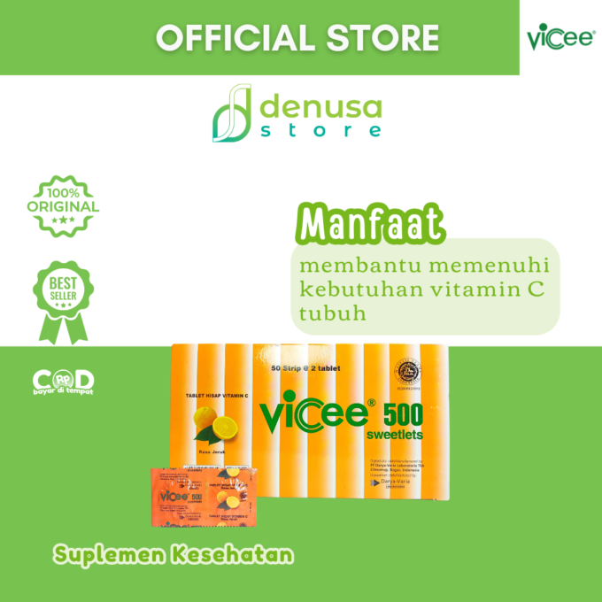 Vicee 500 Sweetlets - Tablet Hisap Vitamin C - Rasa Jeruk - 1 Kotak - 100 Tablet