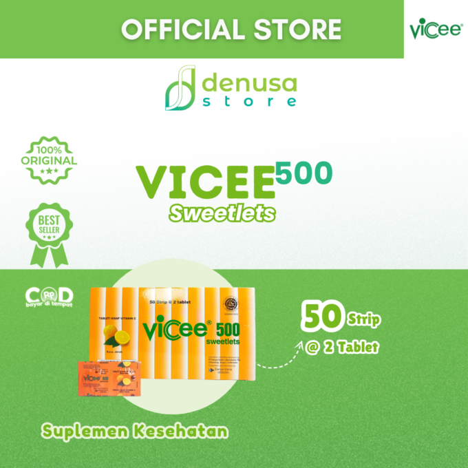 Vicee 500 Sweetlets - Tablet Hisap Vitamin C - Rasa Jeruk - 1 Kotak - 100 Tablet