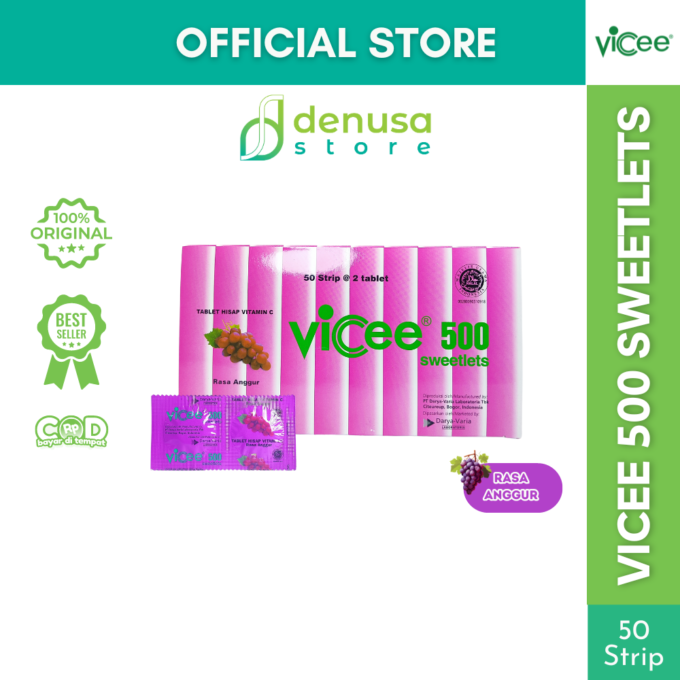 Vicee 500 Sweetlets - Tablet Hisap Vitamin C - Rasa Anggur - 1 Kotak - 100 Tablet