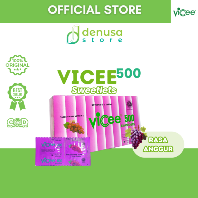 Vicee 500 Sweetlets - Tablet Hisap Vitamin C - Rasa Anggur - 1 Kotak - 100 Tablet