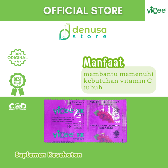 Vicee 500 Sweetlets - Tablet Hisap Vitamin C - Rasa Anggur - 1 Kotak - 100 Tablet