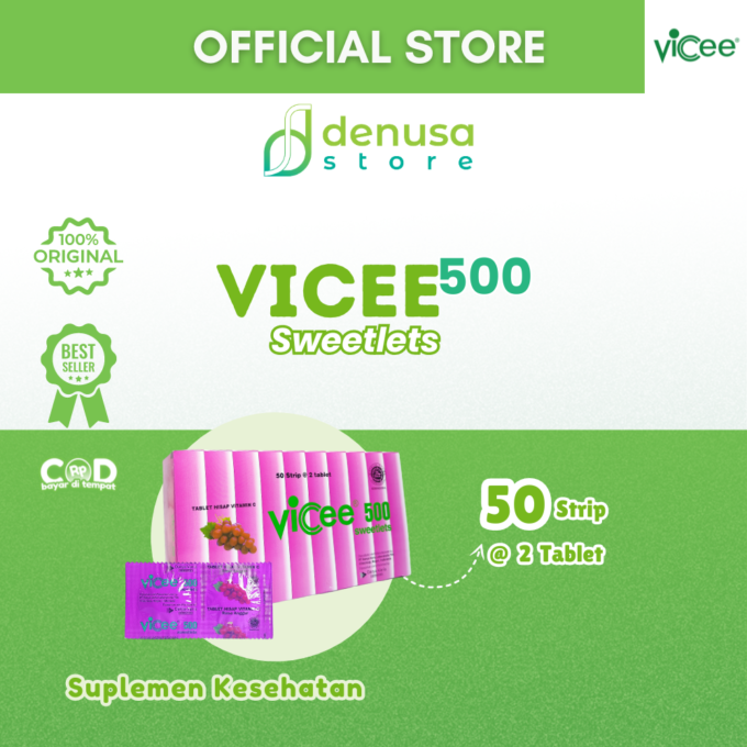 Vicee 500 Sweetlets - Tablet Hisap Vitamin C - Rasa Anggur - 1 Kotak - 100 Tablet