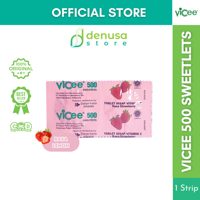 Vicee 500 Sweetlets - Tablet Hisap Vitamin C - Rasa Strawberry - 1 Strip - 2 Tablet