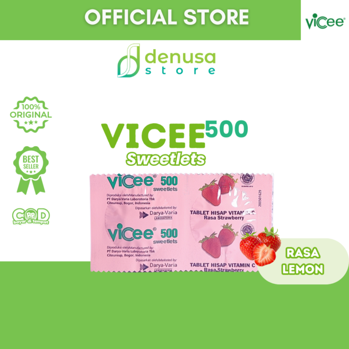 Vicee 500 Sweetlets - Tablet Hisap Vitamin C - Rasa Strawberry - 1 Strip - 2 Tablet