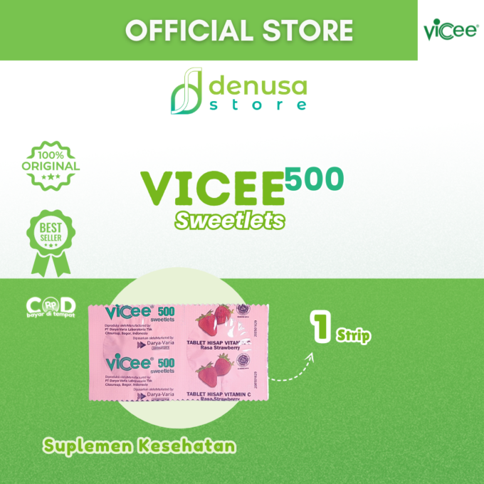 Vicee 500 Sweetlets - Tablet Hisap Vitamin C - Rasa Strawberry - 1 Strip - 2 Tablet