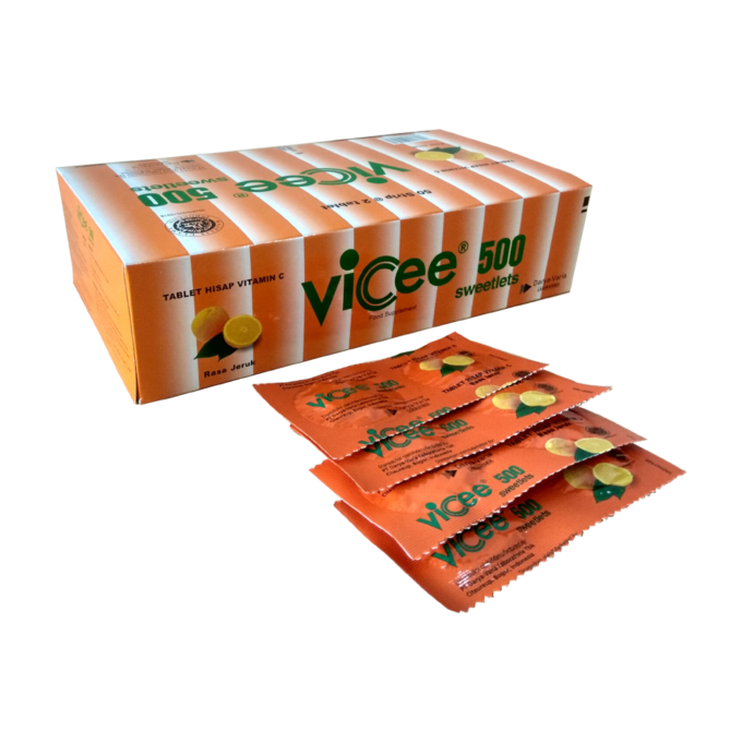 Vicee 500 Sweetlets - Tablet Hisap Vitamin C - Rasa Jeruk - 1 Kotak - 100 Tablet