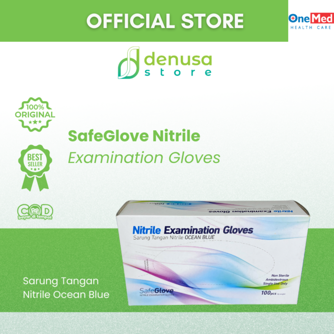 SafeGlove Nitrile Examination Gloves Sarung Tangan Nitrile Ocean Blue Size S 100pcs