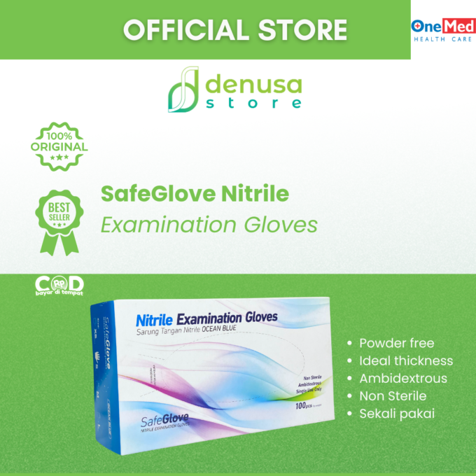 SafeGlove Nitrile Examination Gloves Sarung Tangan Nitrile Ocean Blue Size S 100pcs