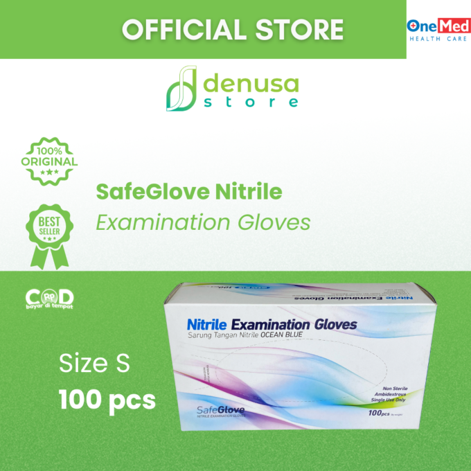 SafeGlove Nitrile Examination Gloves Sarung Tangan Nitrile Ocean Blue Size S 100pcs