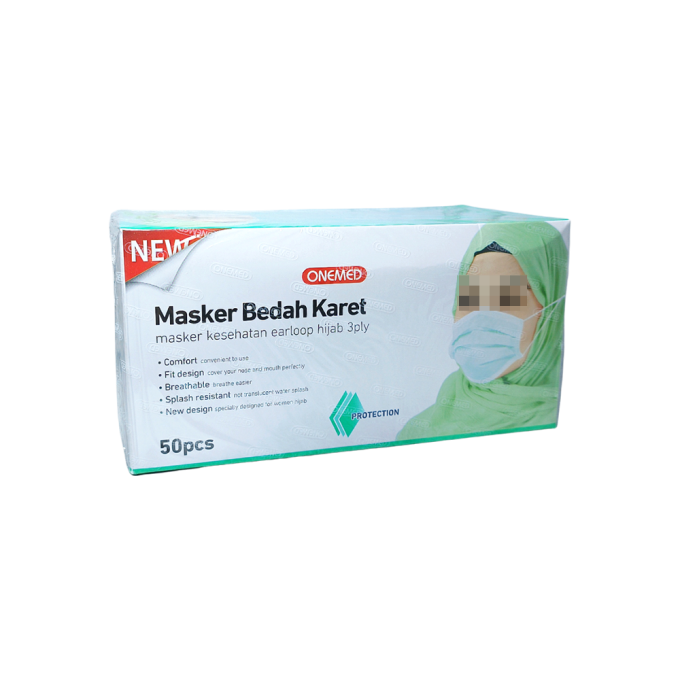 Onemed Masker Bedah Karet - Masker Earloop Hijab 3ply - Hijau 50pcs