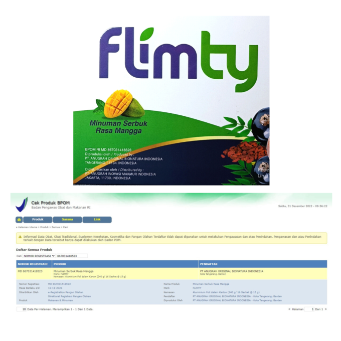 Flimty - Minuman Serbuk Rasa Mangga - 1 x 15gr ( 1 Sachet )