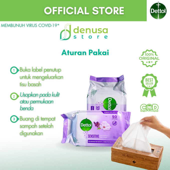 Dettol Wet Wipes - Sensitive - Isi 50 Lembar