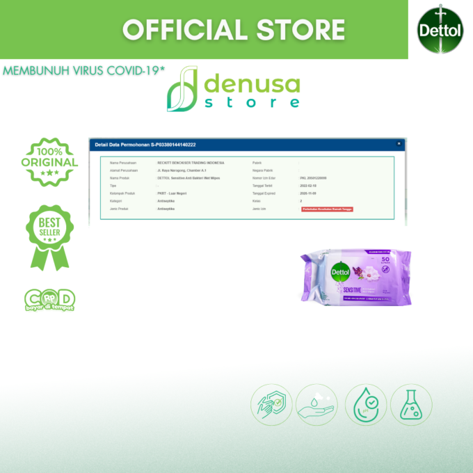 Dettol Wet Wipes - Sensitive - Isi 50 Lembar