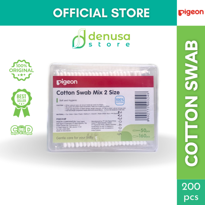 PIGEON Cotton Swab Mix 2 Size Isi 200 Pcs | Cotton Buds