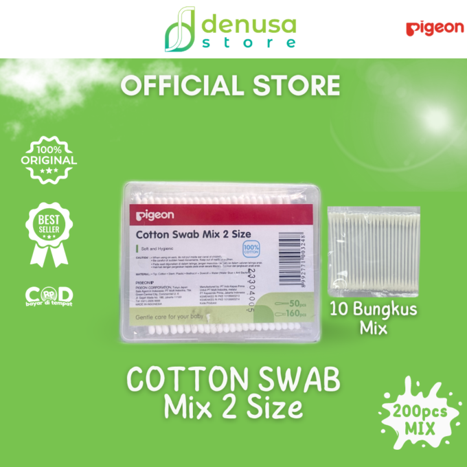 PIGEON Cotton Swab Mix 2 Size Isi 200 Pcs | Cotton Buds