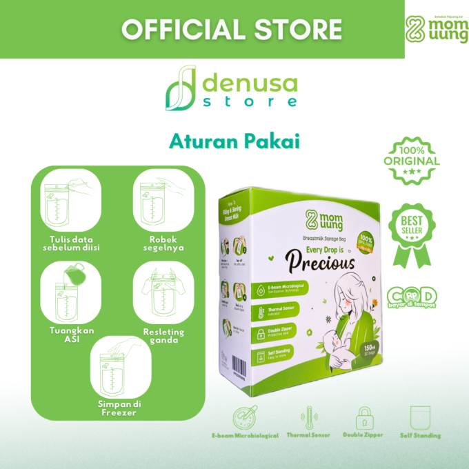 Mom Uung Pre-Sterilized Breast Milk Bag - Kantong ASI - 1 Kotak - 30 Kantong 150ml