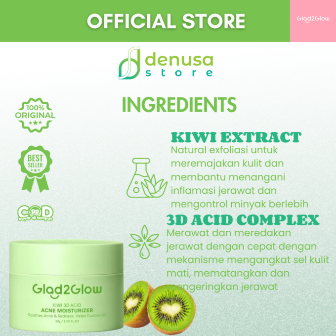 Glad2Glow Kiwi 3D Acid Acne Moisturizer 30g