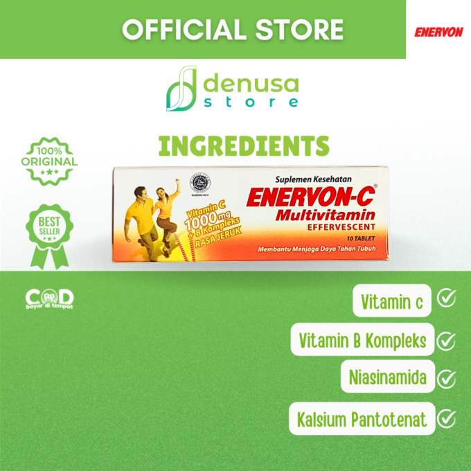 Enervon-C Vitamin C 1000mg Effervescent Orange Flavour 1 Botol 10 Tablet