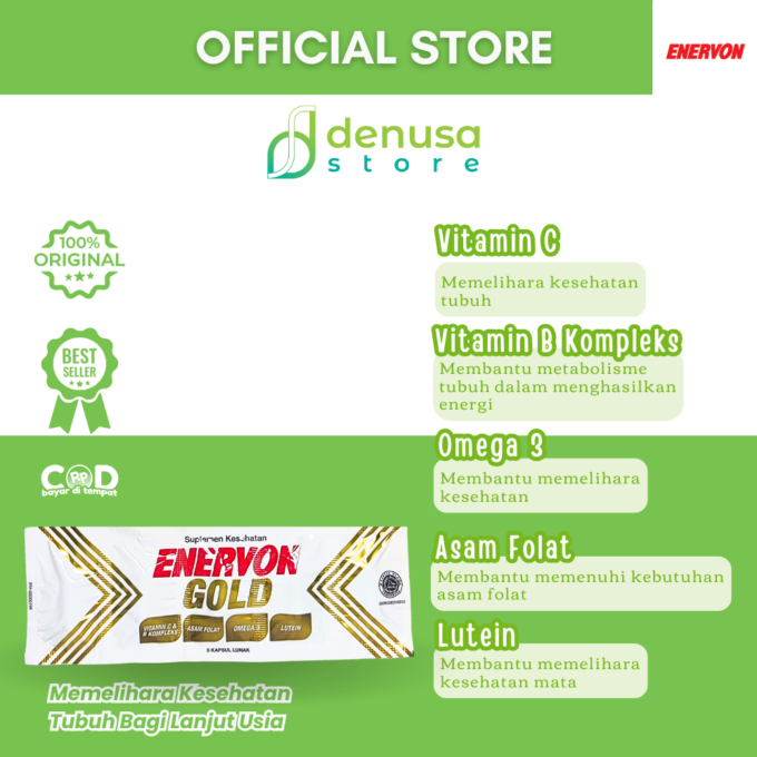 Enervon Gold Suplemen Lanjut Usia 50+ 1 Strip 5 Kapsul Lunak