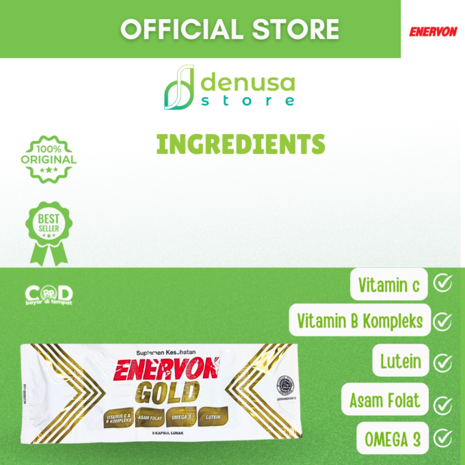 Enervon Gold Suplemen Lanjut Usia 50+ 1 Strip 5 Kapsul Lunak