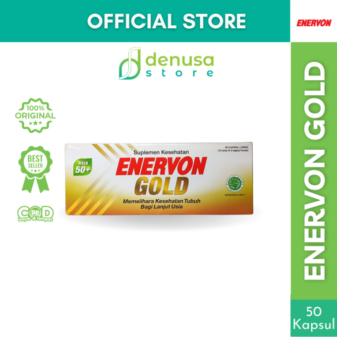 Enervon Gold Suplemen Lanjut Usia 50+ 1 Kotak 10 Strip 50 Kapsul Lunak