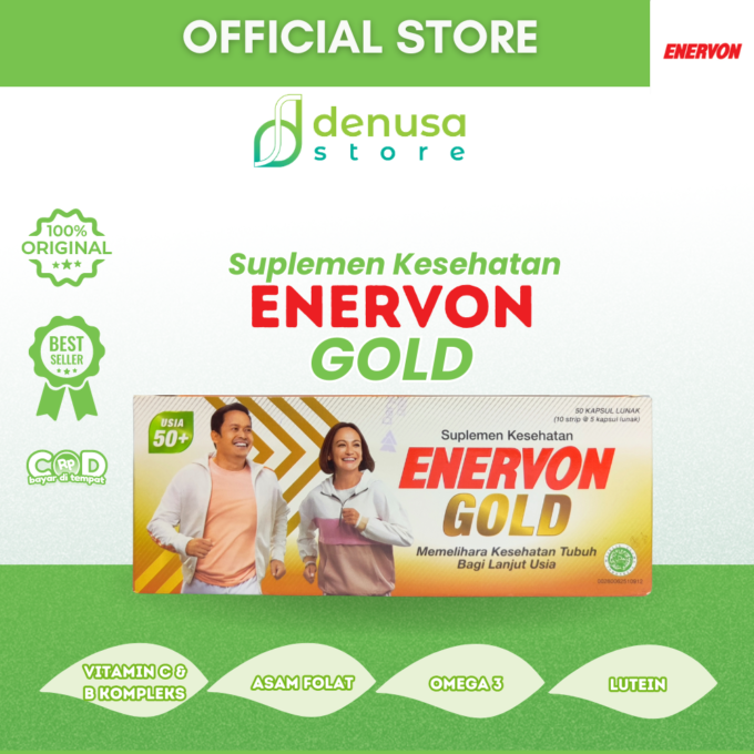 Enervon Gold Suplemen Lanjut Usia 50+ 1 Kotak 10 Strip 50 Kapsul Lunak