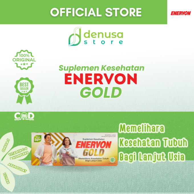 Enervon Gold Suplemen Lanjut Usia 50+ 1 Kotak 10 Strip 50 Kapsul Lunak