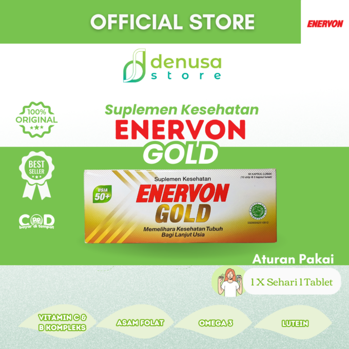 Enervon Gold Suplemen Lanjut Usia 50+ 1 Kotak 10 Strip 50 Kapsul Lunak