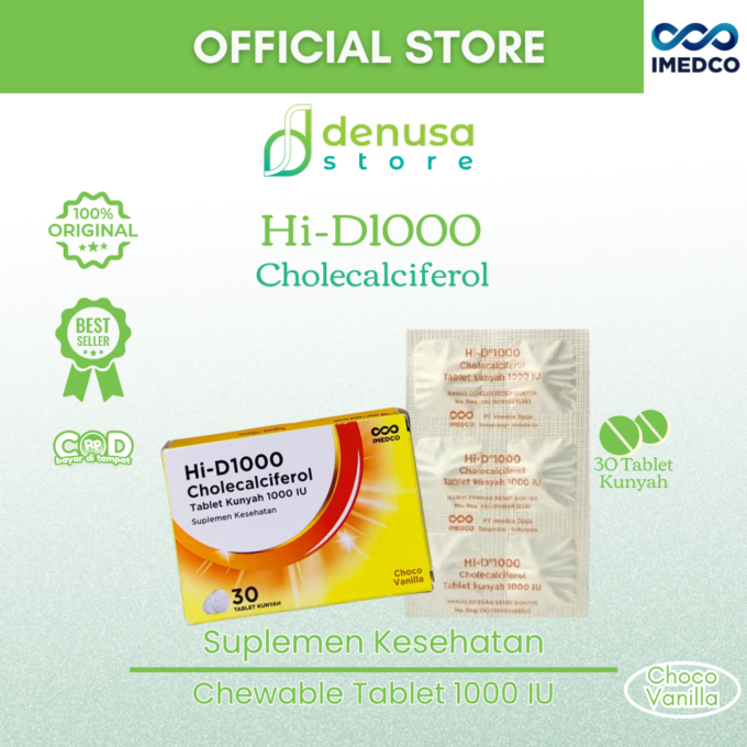 IMEDCO Hi-D1000 Cholecalciferol Chewable Tablet 1000 iu 30 Tablet Vitamin D3