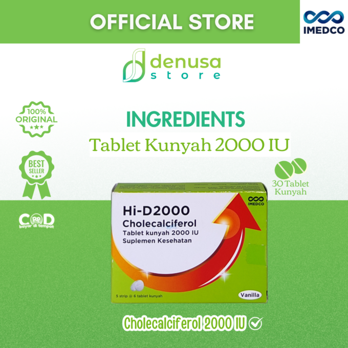 IMEDCO Hi-D2000 Cholecalciferol Chewable Tablet 2000 iu 30 Tablet Vitamin D3