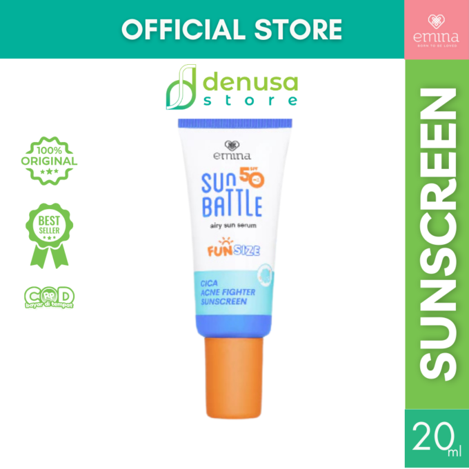 EMINA Sun Battle Airy Sun Serum Cica Acne Fighter Sunscreen SPF 50 Fun Size 20ml