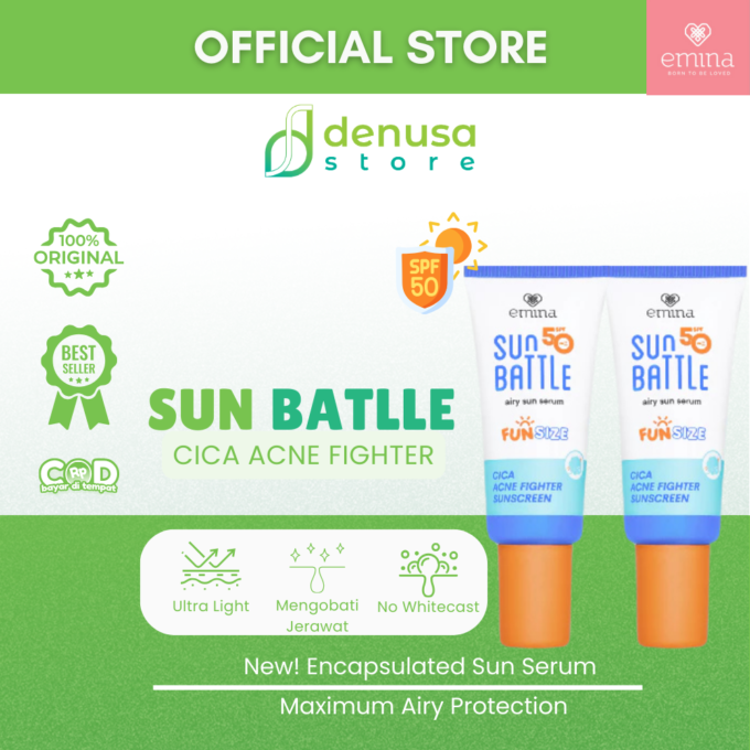 EMINA Sun Battle Airy Sun Serum Cica Acne Fighter Sunscreen SPF 50 Fun Size 20ml