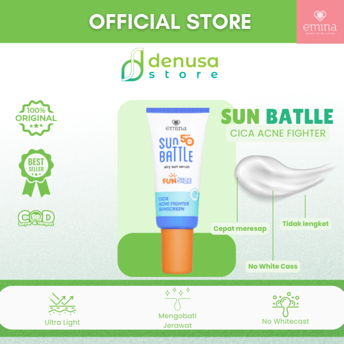 EMINA Sun Battle Airy Sun Serum Cica Acne Fighter Sunscreen SPF 50 Fun Size 20ml