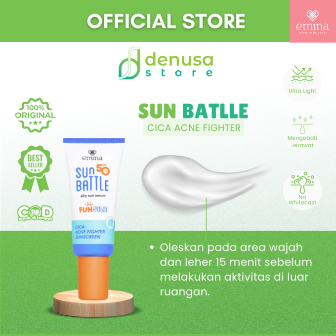 EMINA Sun Battle Airy Sun Serum Cica Acne Fighter Sunscreen SPF 50 Fun Size 20ml