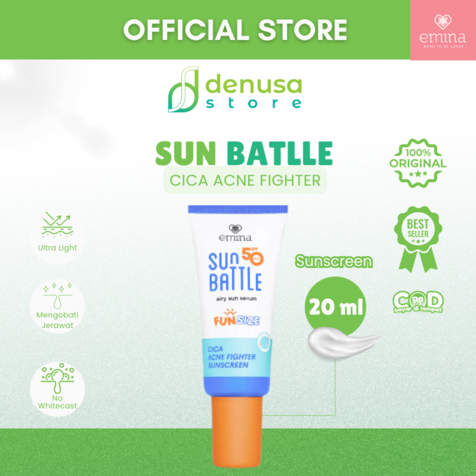 EMINA Sun Battle Airy Sun Serum Cica Acne Fighter Sunscreen SPF 50 Fun Size 20ml