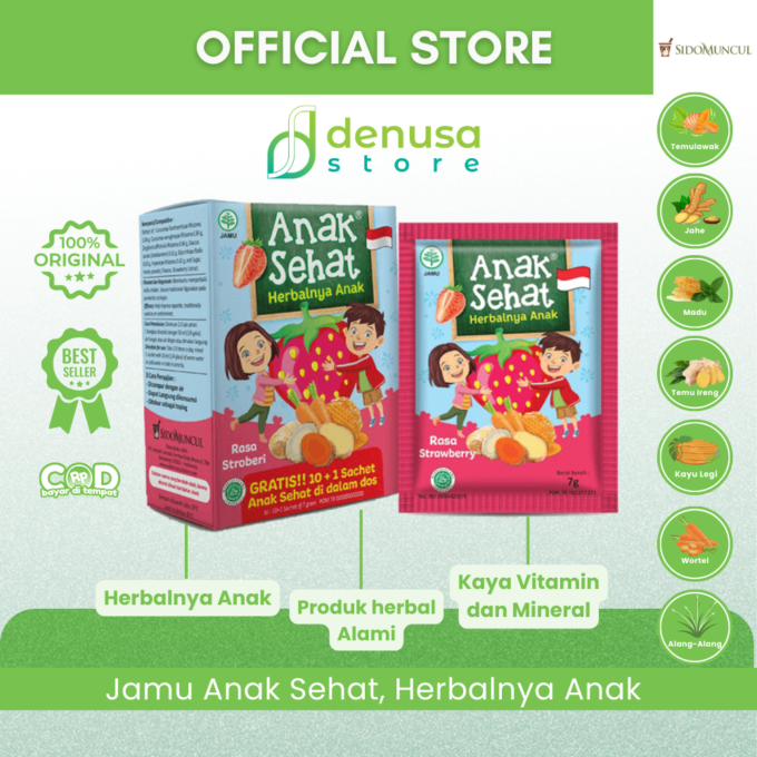 SIDOMUNCUL Anak Sehat Rasa Strawberry 1 Kotak 10 Plus 1 Sachet