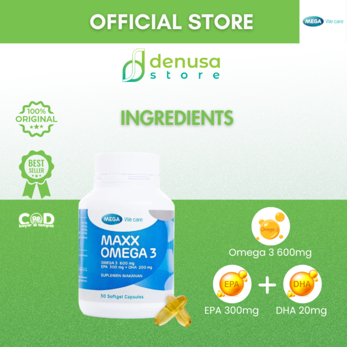 MEGA We Care Maxx Omega 3 600 mg EPA DHA 30 Softgel Capsules